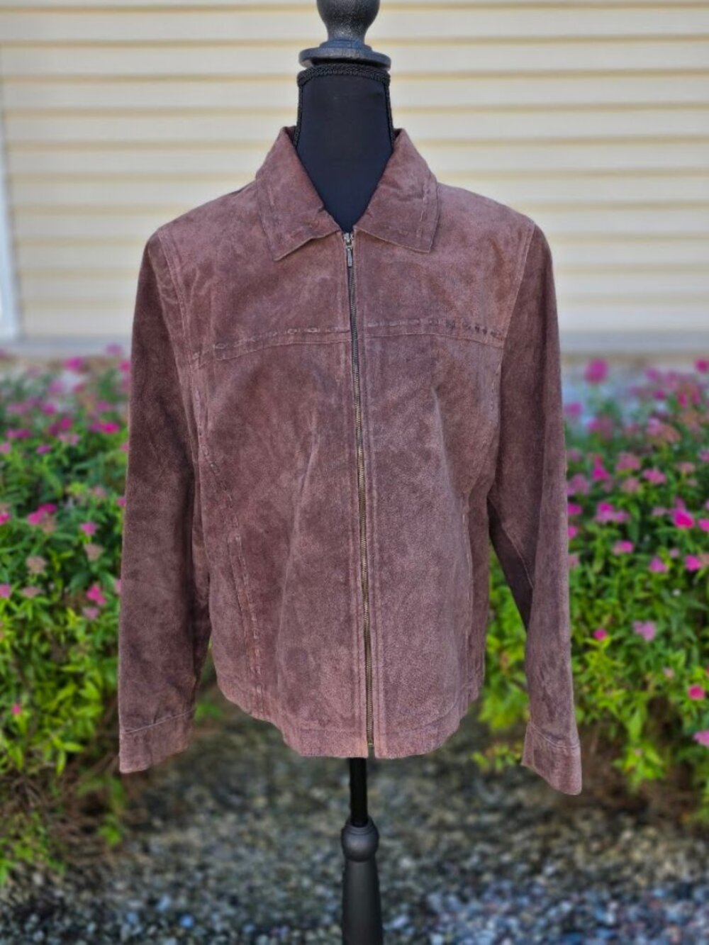 St Johns Bay Brown Genuine Suede Leather Jacket L Vintage Y2K